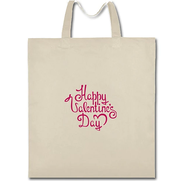 Eco bag with print Valentine's Day Inscription Pastel Red - beige
