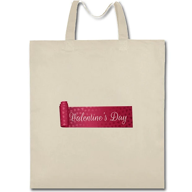 Eco bag with print Valentine's Day Inscription On A Fabric Ribbon - beige