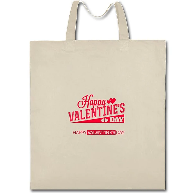 Eco bag with print Valentine's Day Inscription Bright Red - beige
