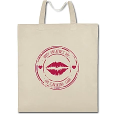 Eco bag with print Valentine's Day Kiss Lip Print - beige