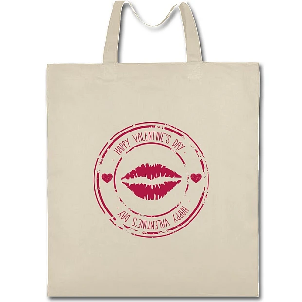 Eco bag with print Valentine's Day Kiss Lip Print - beige