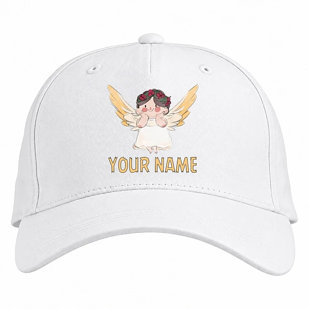 Baseball cap with Print Angel Day Your Name Hand Drawn Angel - white