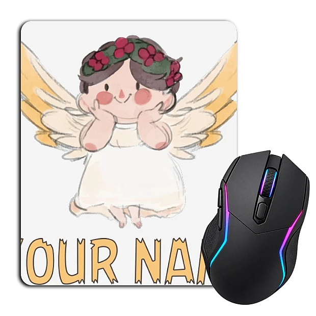 Mouse pad with print Angel Day Your Name Hand Drawn Angel