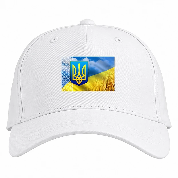 Бейсболка с принтом День Конституции Поле Пшеницы Вышиванка - белая