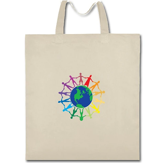 Eco bag with print Young People Around The Earth - beige