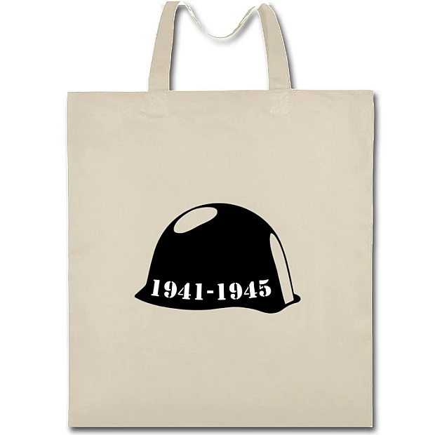 Эко сумка с принтом Шлем Воина 1941-1945 - бежевая