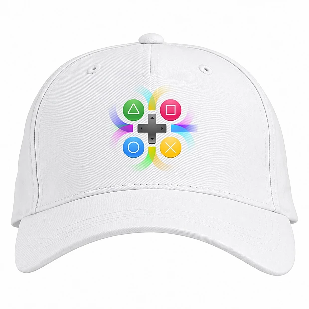 Бейсболка с принтом Киберспорт Геймпад Клавишы - белая