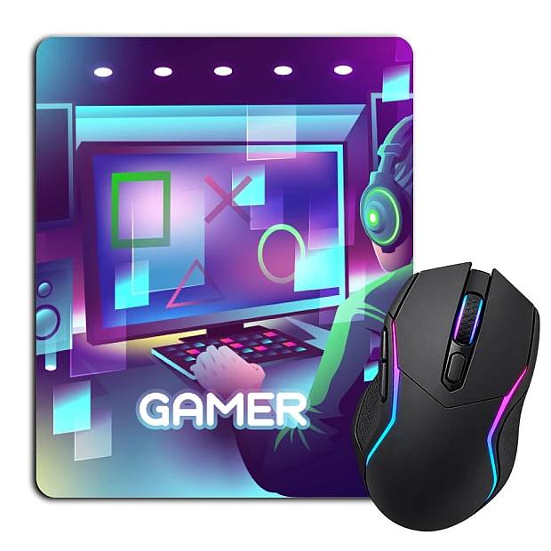 Mouse pad with print Esports Player In Neon Colors