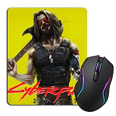 Mouse pad with print Cyberpunk 2077 Hero Of The Game With A Guitar In The Glasses