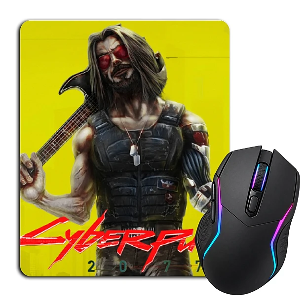 Mouse pad with print Cyberpunk 2077 Hero Of The Game With A Guitar In The Glasses