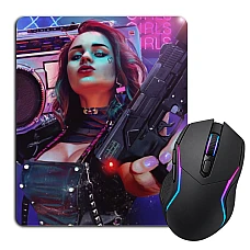 Mouse pad with print Cyberpunk Character With Barrel