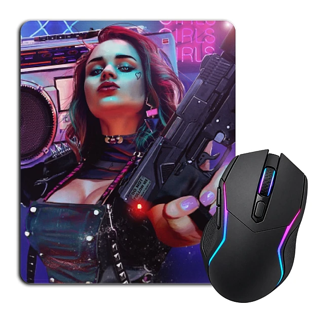 Mouse pad with print Cyberpunk Character With Barrel