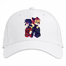 Baseball cap with Print Miraculous Ladybug And Cat Noir Art - white