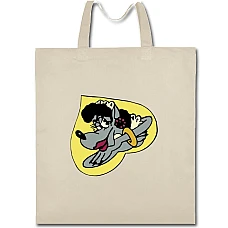 Eco bag with print Well Wait Wolf Heart - beige