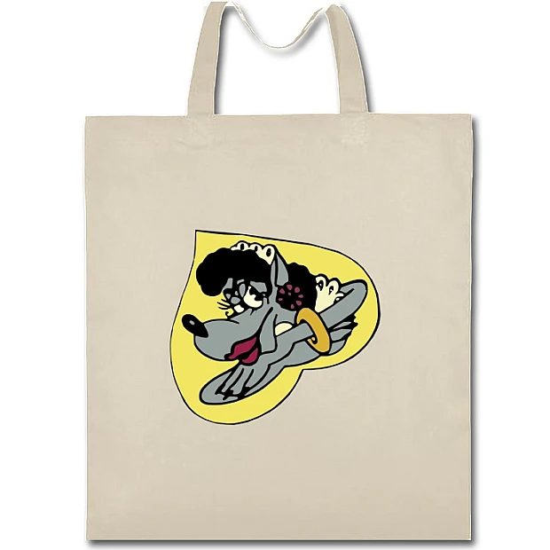 Eco bag with print Well Wait Wolf Heart - beige