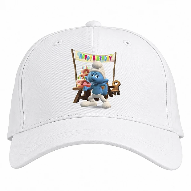 Baseball cap with Print The Smurfs Happy Birthday - white