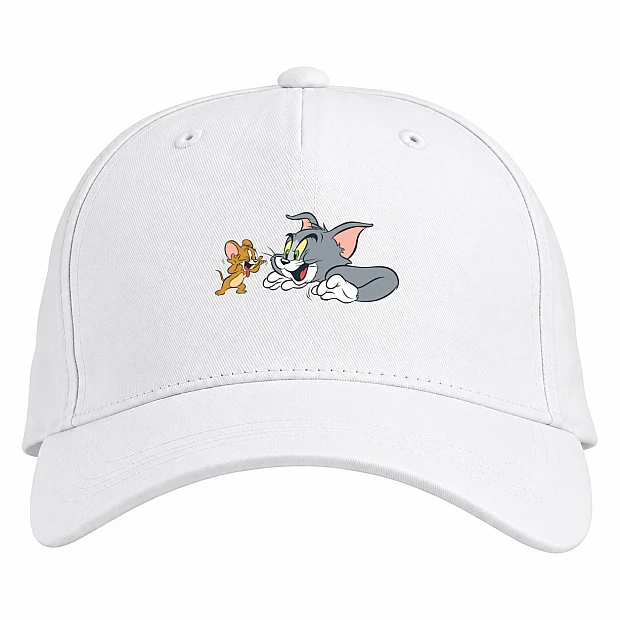 Baseball cap with Print Tom And Jerry Main Heroes - white