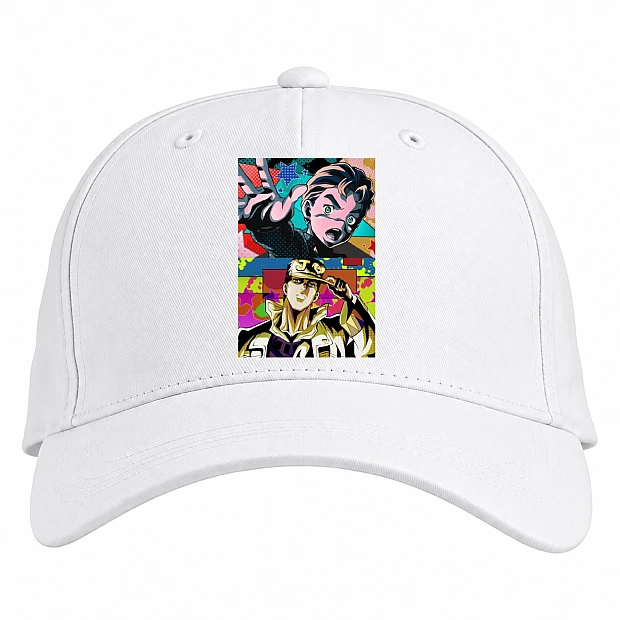Baseball cap with Print Jojo Bizarre Adventure Main Heroes Art - white