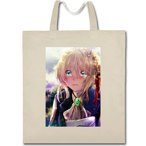Eco bag with print Violet Evergarden Crying Girl - beige