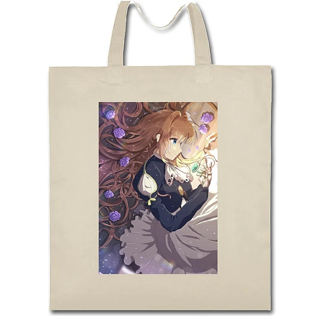 Eco bag with print Violet Evergarden With Flowers - beige