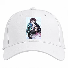 Baseball cap with Print Demon Slayer Kimetsu No Yaiba Nezuko Kamado With Tanjirou - white