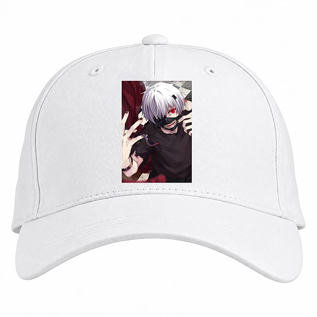 Baseball cap with Print Tokyo Ghoul Boy Ken Kaneki - white