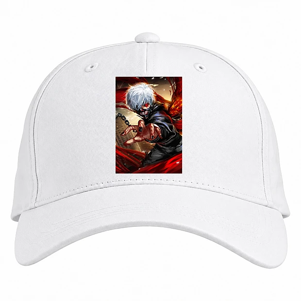 Baseball cap with Print Tokyo Ghoul Ken Kaneki Print - white