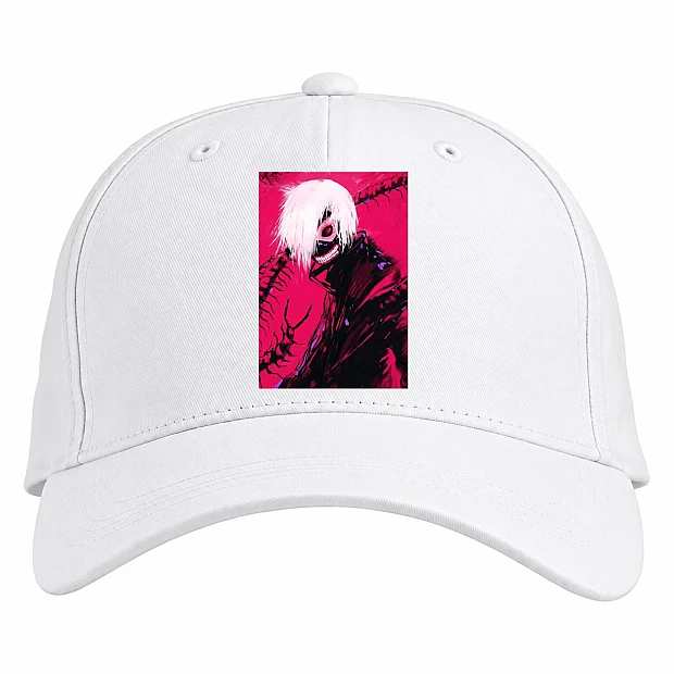 Baseball cap with Print Tokyo Ghoul Art Ken Kaneki - white