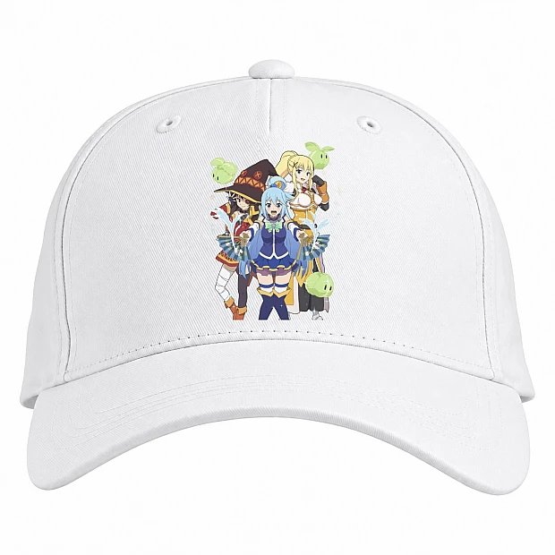Baseball cap with Print Konosuba Gods Blessing On This Wonderful World Main Heroes - white