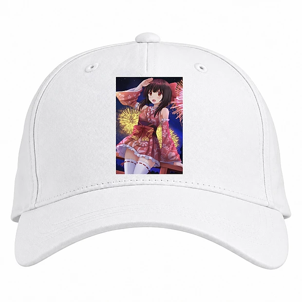 Baseball cap with Print Konosuba Gods Blessing On This Wonderful World Beautiful Megumin - white