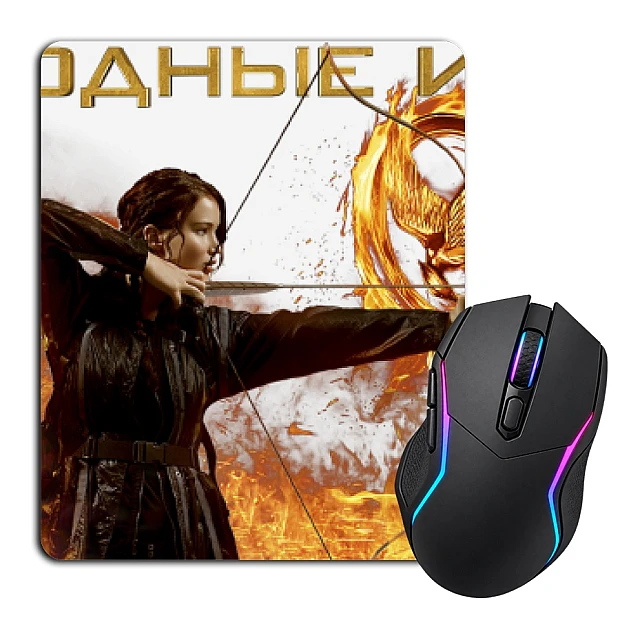 Mouse pad with print The Hunger Games Katniss Everdeen Fire Russian Logo