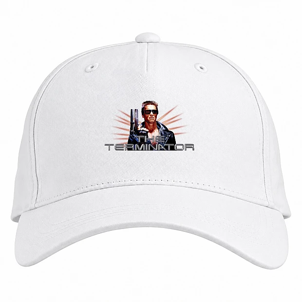 Baseball cap with Print The Terminator Arnold Schwarzenegger Logo - white