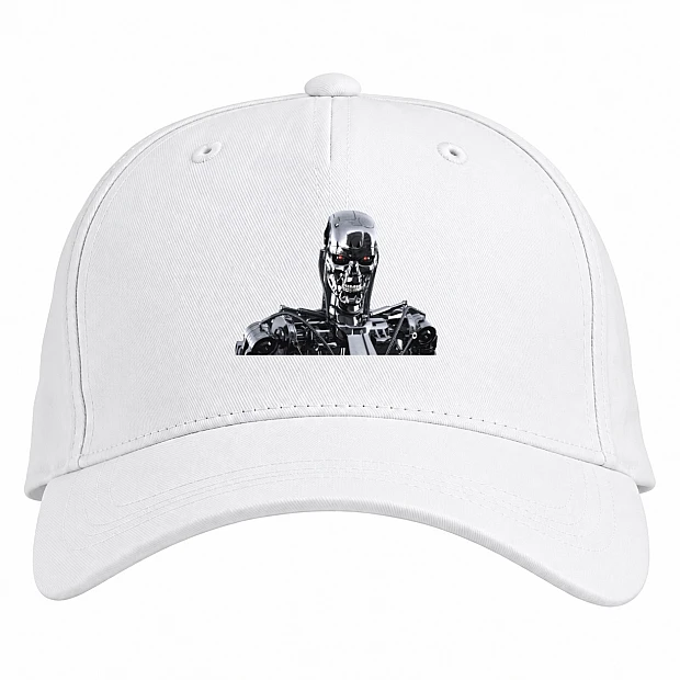 Baseball cap with Print The Terminator Robot Face - white