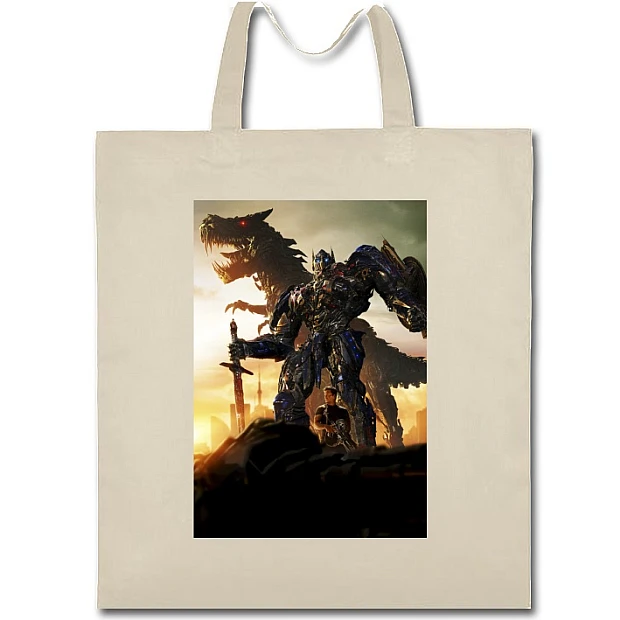 Eco bag with print Transformers Print With Dinosaur - beige