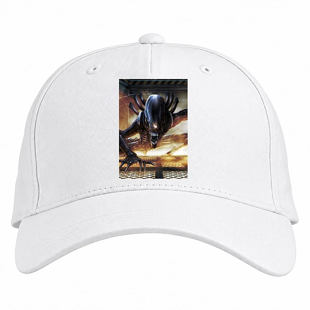 Baseball cap with Print Alien Angry Monster - white