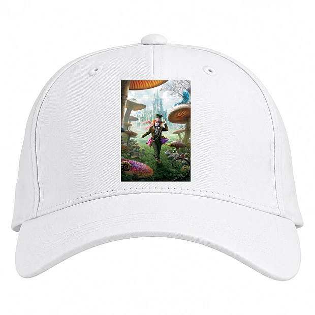 Baseball cap with Print Alice In Wonderland Mad Hatter - white