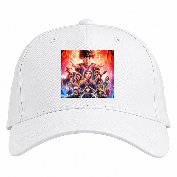 Baseball cap with Print Stranger Things Main Heroes - white
