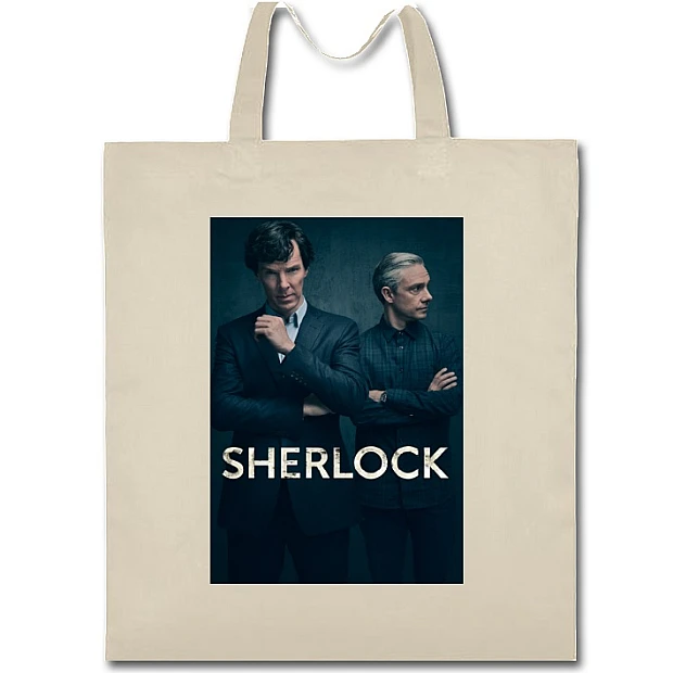 Эко сумка с принтом Шерлок Герои Принт - бежевая