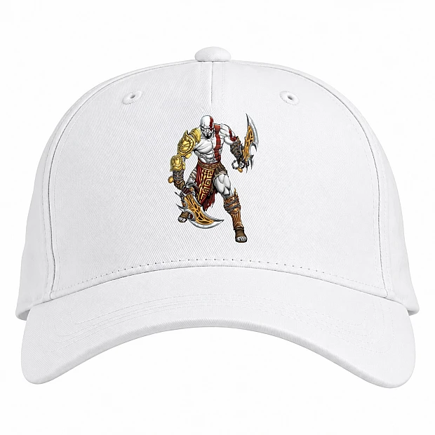 Baseball cap with Print God Of War Kratos Art - white