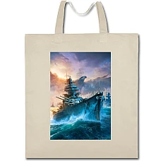 Eco bag with print World Of Warships Theme Boat Print - beige