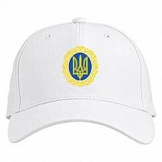 Бейсболка с принтом Патриотический Принт Орнамент Герб Украины - белая