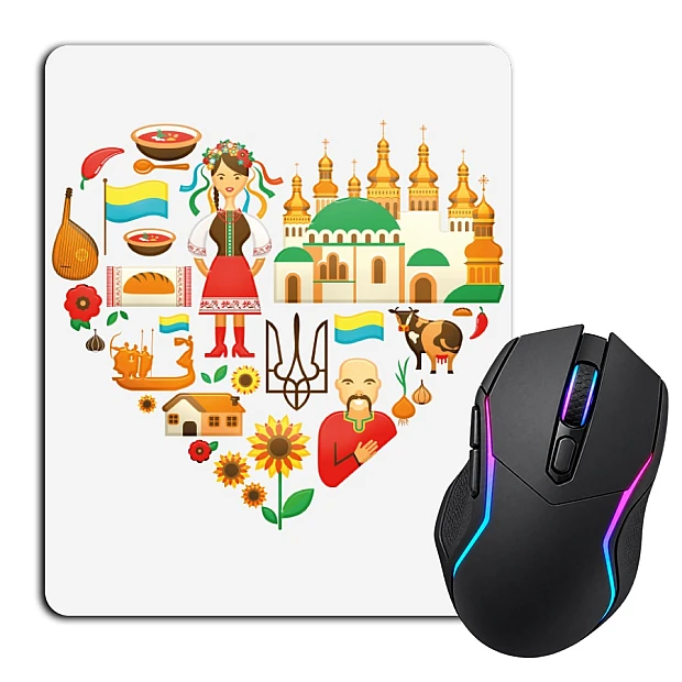 Mouse pad with print Ukraine Heart with Ukrainian symbols