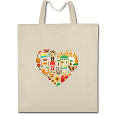 Eco bag with print Ukraine Heart with Ukrainian symbols - beige