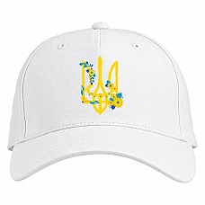 Baseball cap with Print Coat of arms of Ukraine with flowers - white