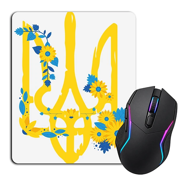 Mouse pad with print Coat of arms of Ukraine with flowers
