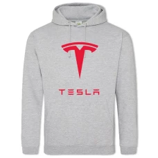 Hoodie with Print Logo Tesla - 2XL grey