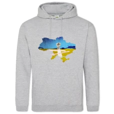 Hoodie with Print Map Anthem Of Ukraine - 2XL grey