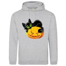 Hoodie with Print Halloween Pumpkin And Cat - 2XL grey
