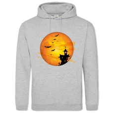 Hoodie with Print Halloween Moon Bat And House - 2XL grey