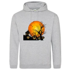 Hoodie with Print Halloween Moon Bats And Pumpkin House - 2XL grey